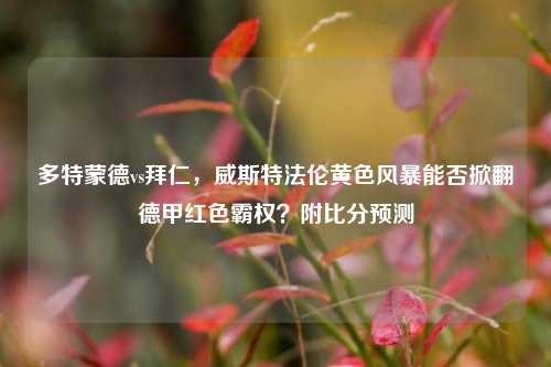 多特蒙德vs拜仁,威斯特法伦黄色风暴能否掀翻德甲红色霸权?附比分预测