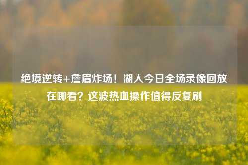 绝境逆转+詹眉炸场!湖人今日全场录像回放在哪看?这波热血操作值得反复刷