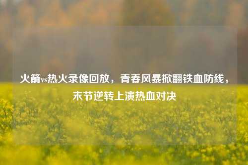 火箭vs热火录像回放，青春风暴掀翻铁血防线，末节逆转上演热血对决