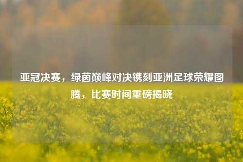 亚冠决赛,绿茵巅峰对决镌刻亚洲足球荣耀图腾,比赛时间重磅揭晓