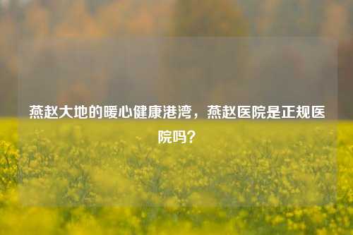 燕赵大地的暖心健康港湾，燕赵医院是正规医院吗？