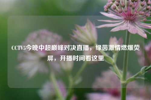 CCTV5今晚中超巅峰对决直播,绿茵激情燃爆荧屏,开播时间看这里