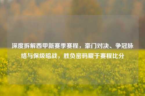 深度拆解西甲新赛季赛程，豪门对决、争冠脉络与保级暗战，胜负密码藏于赛程比分
