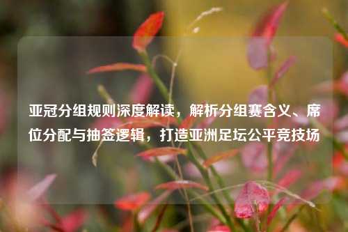 亚冠分组规则深度解读，解析分组赛含义、席位分配与抽签逻辑，打造亚洲足坛公平竞技场