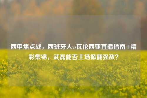西甲焦点战，西班牙人vs瓦伦西亚直播指南+精彩集锦，武磊能否主场掀翻强敌？