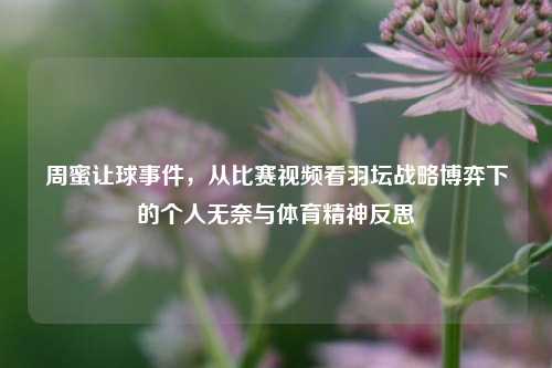 周蜜让球事件，从比赛视频看羽坛战略博弈下的个人无奈与体育精神反思