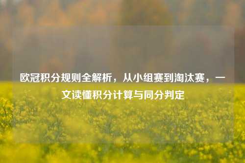 欧冠积分规则全解析，从小组赛到淘汰赛，一文读懂积分计算与同分判定